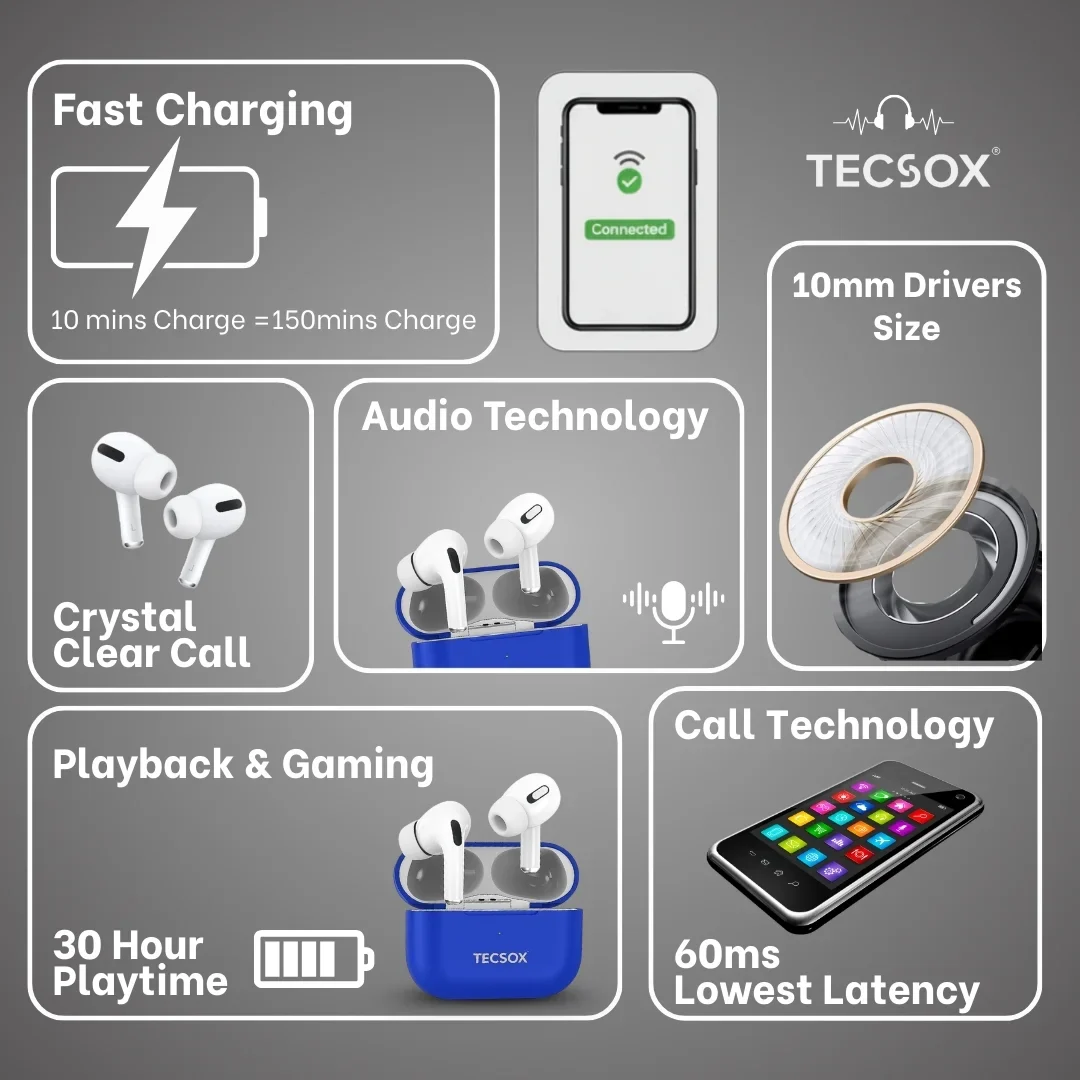 TecPod Pro Earbuds 30Hr Playtime | 5.3 V Bluetooth Earbuds | Deep Bass | Water Resistant - Image 32