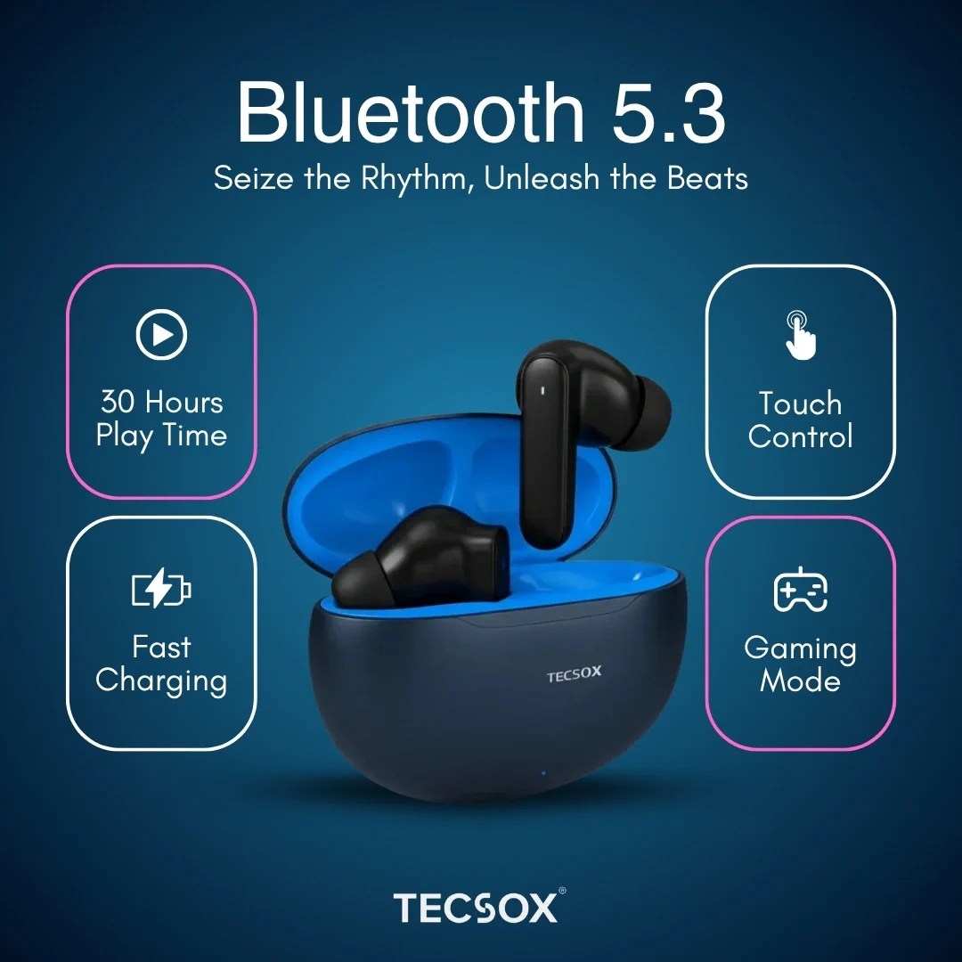 TecSox Pulse 611 Bluetooth Earbuds | Bluetooth 5.3 | 30Hr Play Time | Deep Bass Airpods - Image 28