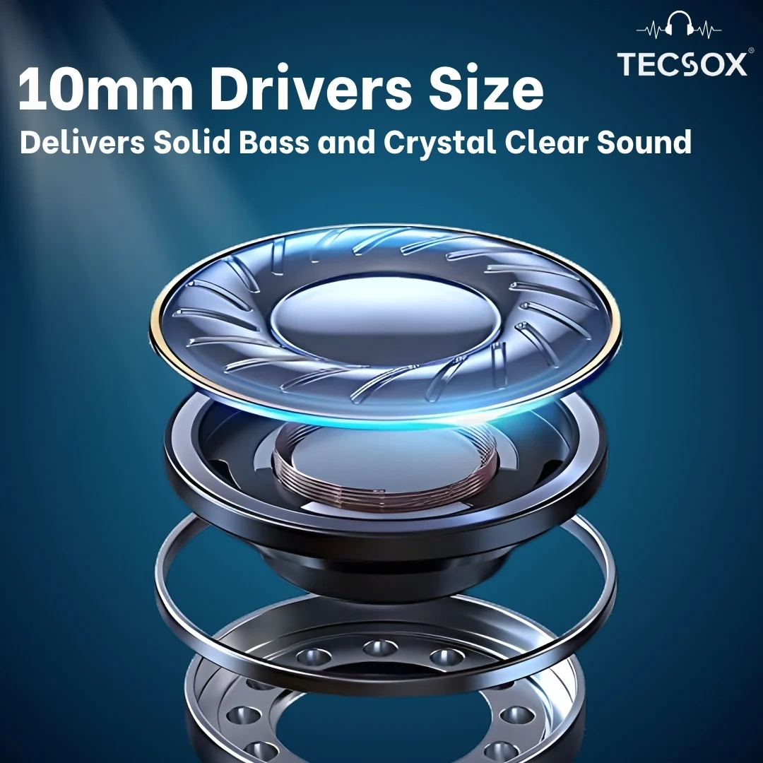 TecSox Pulse 611 Bluetooth Earbuds | Bluetooth 5.3 | 30Hr Play Time | Deep Bass Airpods - Image 32