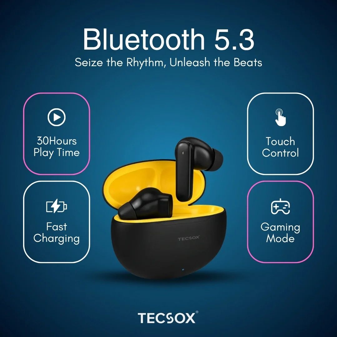 TecSox Pulse 611 Bluetooth Earbuds | Bluetooth 5.3 | 30Hr Play Time | Deep Bass Airpods - Image 37