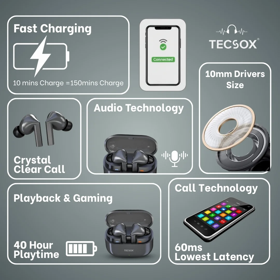 Order TecSox Audora Bluetooth Earbuds | Deep Bass | Under ₹1000 - Image 12