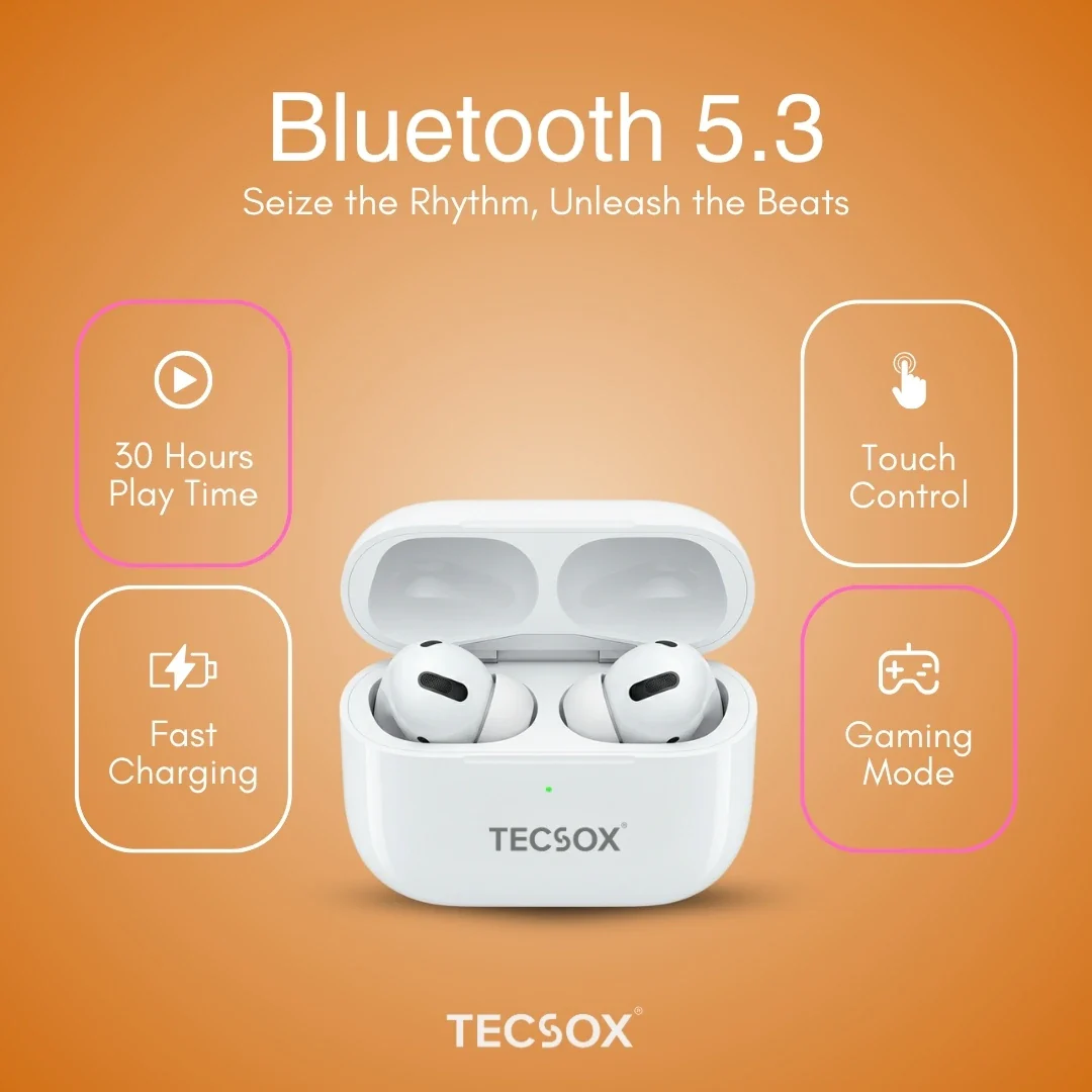 Buy TecPod Max White Bluetooth Earbuds | Deep Bass | 30-hour playtime - Image 3