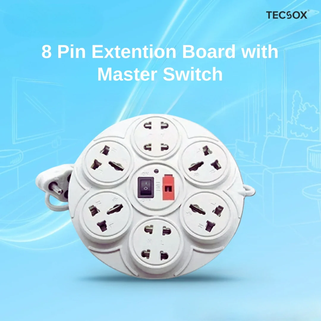 TecSox 8 Pin Extention Board with Master Switch | 2.7 m length with Fuse and International Sockets - Image 3