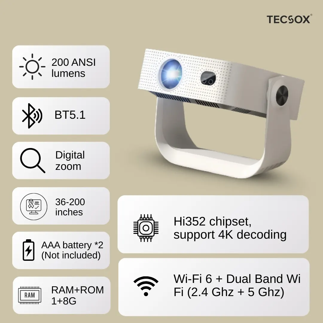 TecSox Aura Projector Online | 4K Decoding Support | Android 12 Smart OS | Under ₹7000 - Image 7