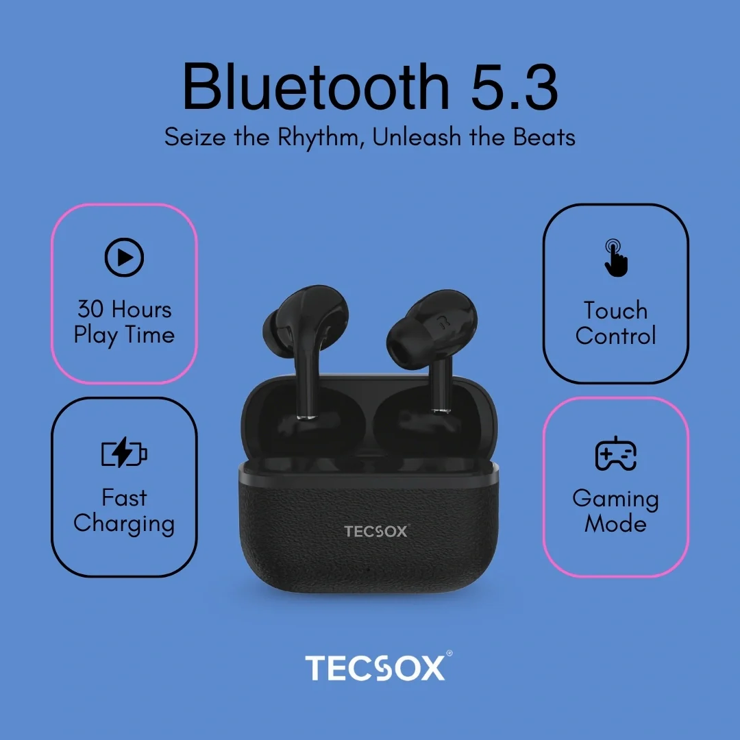 TecSox Moon Bluetooth Earbud With Deep Bass & Comfortable Fit | 30Hrs Playtime | IPX Water Resistant - Image 5