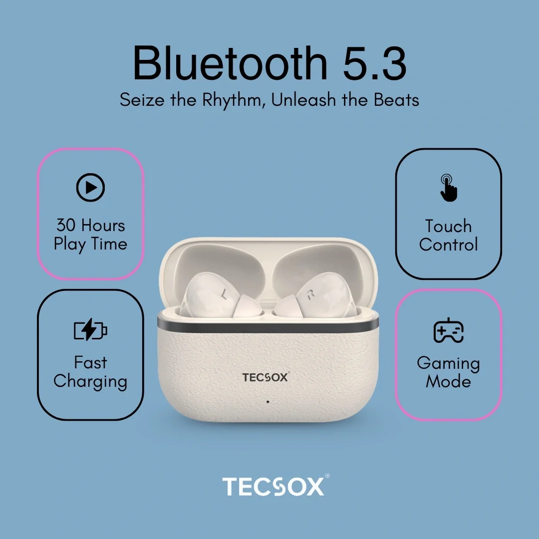 TecSox Moon Bluetooth Earbud With Deep Bass & Comfortable Fit | 30Hrs Playtime | IPX Water Resistant - Image 16