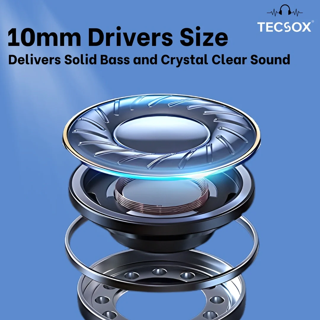 TecSox Moon Bluetooth Earbud With Deep Bass & Comfortable Fit | 30Hrs Playtime | IPX Water Resistant - Image 8