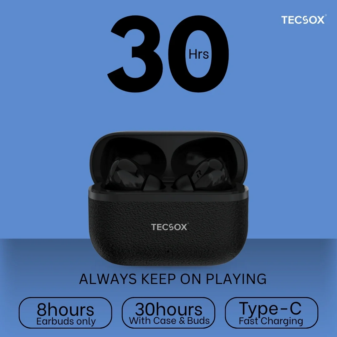 TecSox Moon Bluetooth Earbud With Deep Bass & Comfortable Fit | 30Hrs Playtime | IPX Water Resistant - Image 4