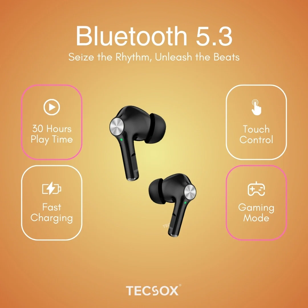 TecSox Neo411 30Hr Playtime |  Wireless Earbud With Deep Bass & Comfortable Fit | IPX Water Resistant - Image 40