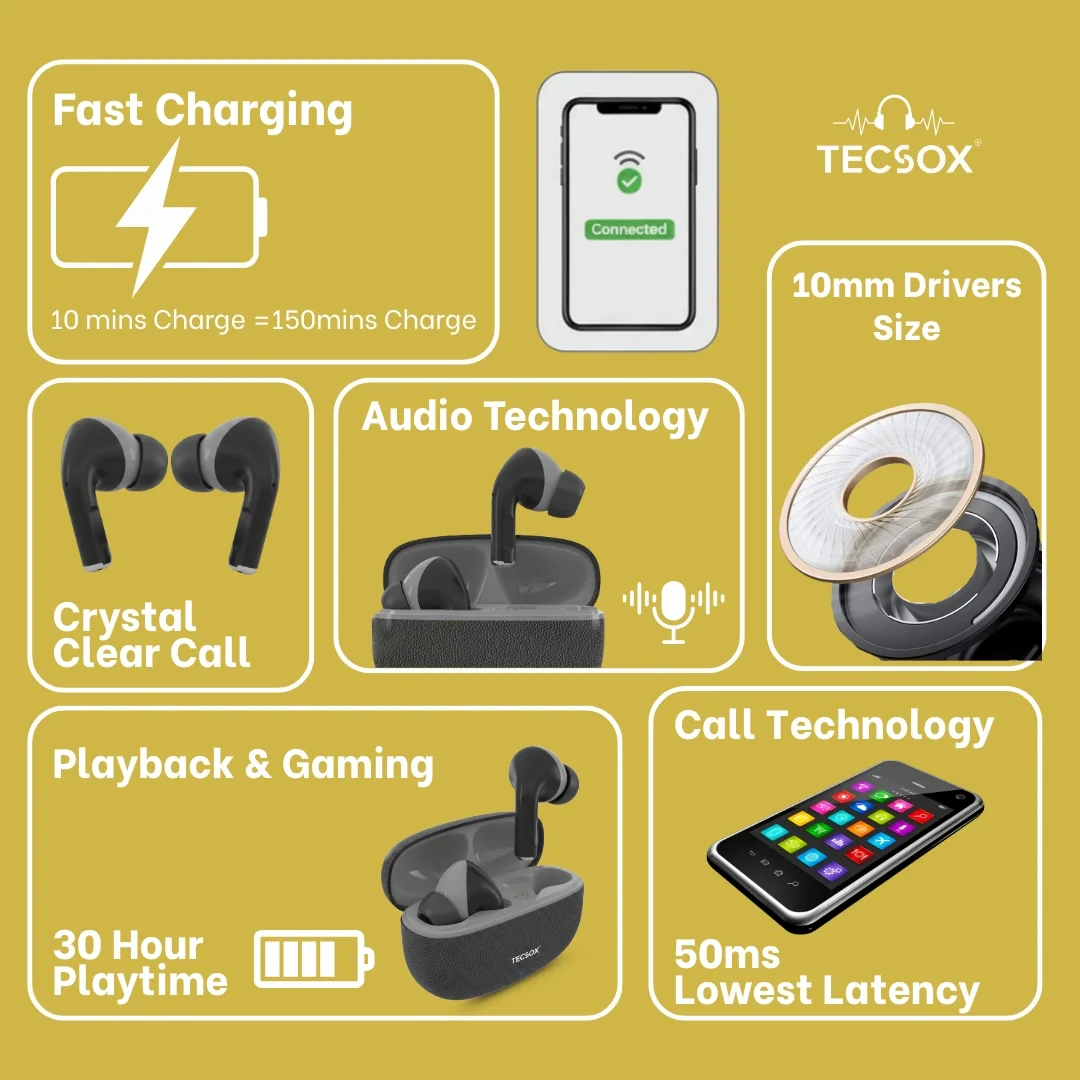 TecSox Neo771 Bluetooth Earbud With Deep Bass & Comfortable Fit | IPX Water Resistant - Image 14