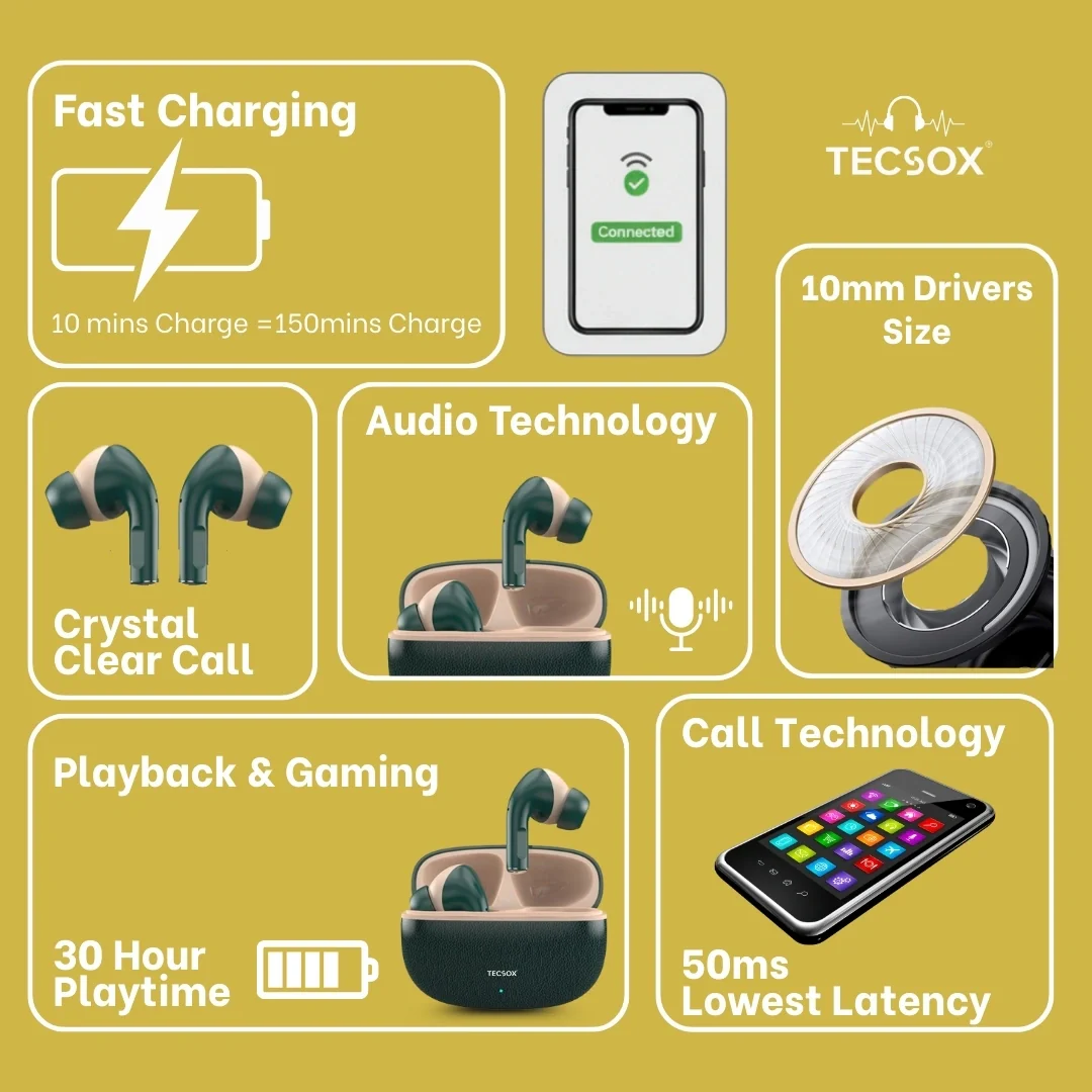TecSox Neo771 Bluetooth Earbud With Deep Bass & Comfortable Fit | IPX Water Resistant - Image 25