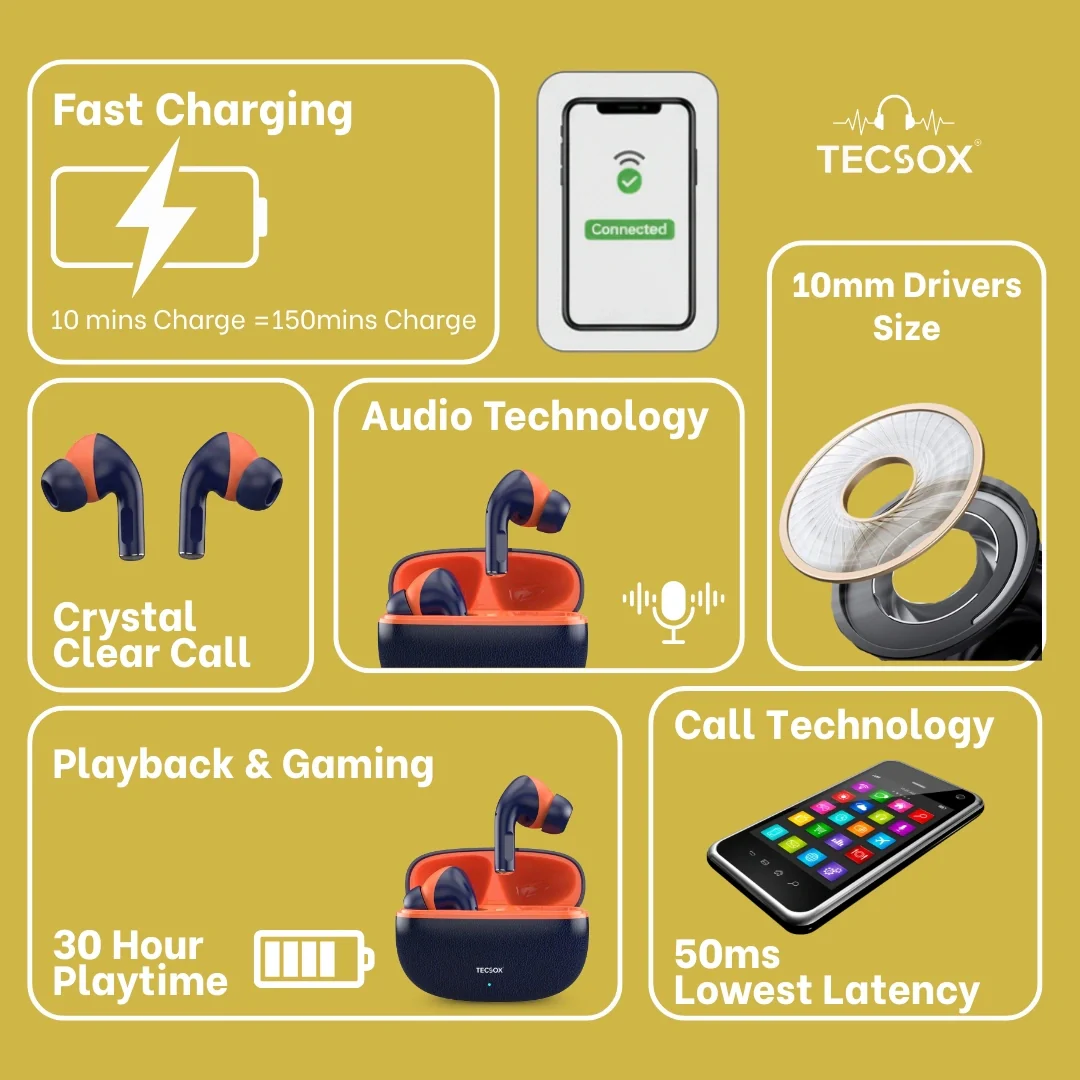TecSox Neo771 Bluetooth Earbud With Deep Bass & Comfortable Fit | IPX Water Resistant - Image 38