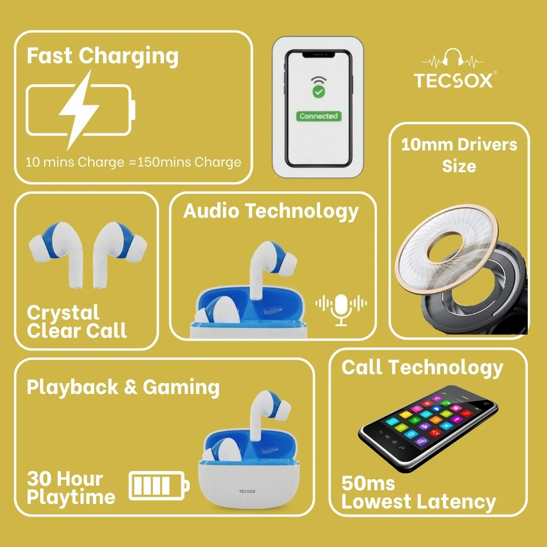 TecSox Neo771 Bluetooth Earbud With Deep Bass & Comfortable Fit | IPX Water Resistant - Image 50