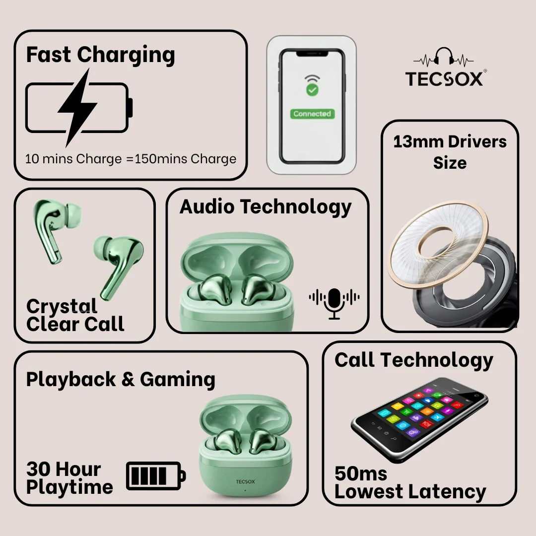 TecSox Neo861 Bluetooth Earbud With Deep Bass | IPX Water Resistant - Image 18