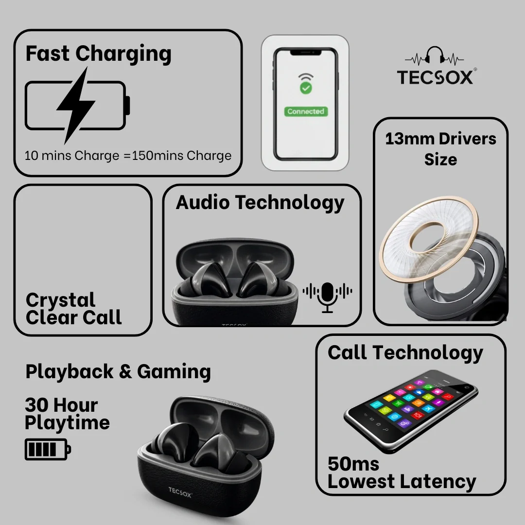 TecSox Neo861 Bluetooth Earbud With Deep Bass | IPX Water Resistant - Image 29