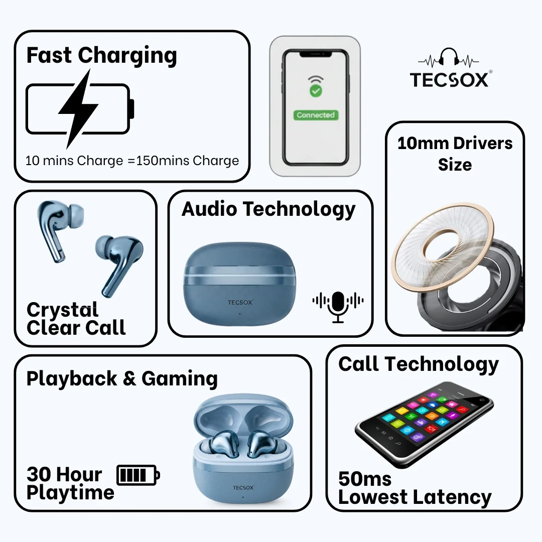 TecSox Neo861 Bluetooth Earbud With Deep Bass | IPX Water Resistant - Image 9