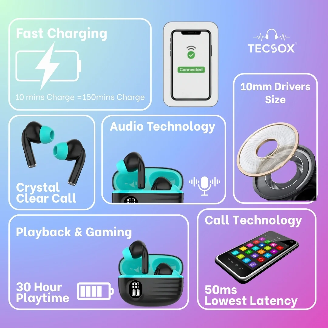 TecSox Nova 211 Wireless Earbud With Deep Bass & Comfortable Fit | IPX Water Resistant - Image 10