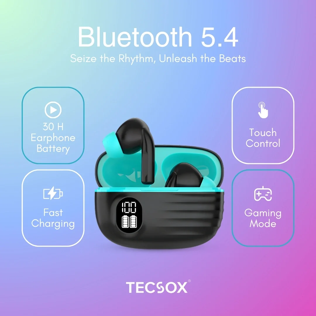 TecSox Nova 211 Wireless Earbud With Deep Bass & Comfortable Fit | IPX Water Resistant - Image 6