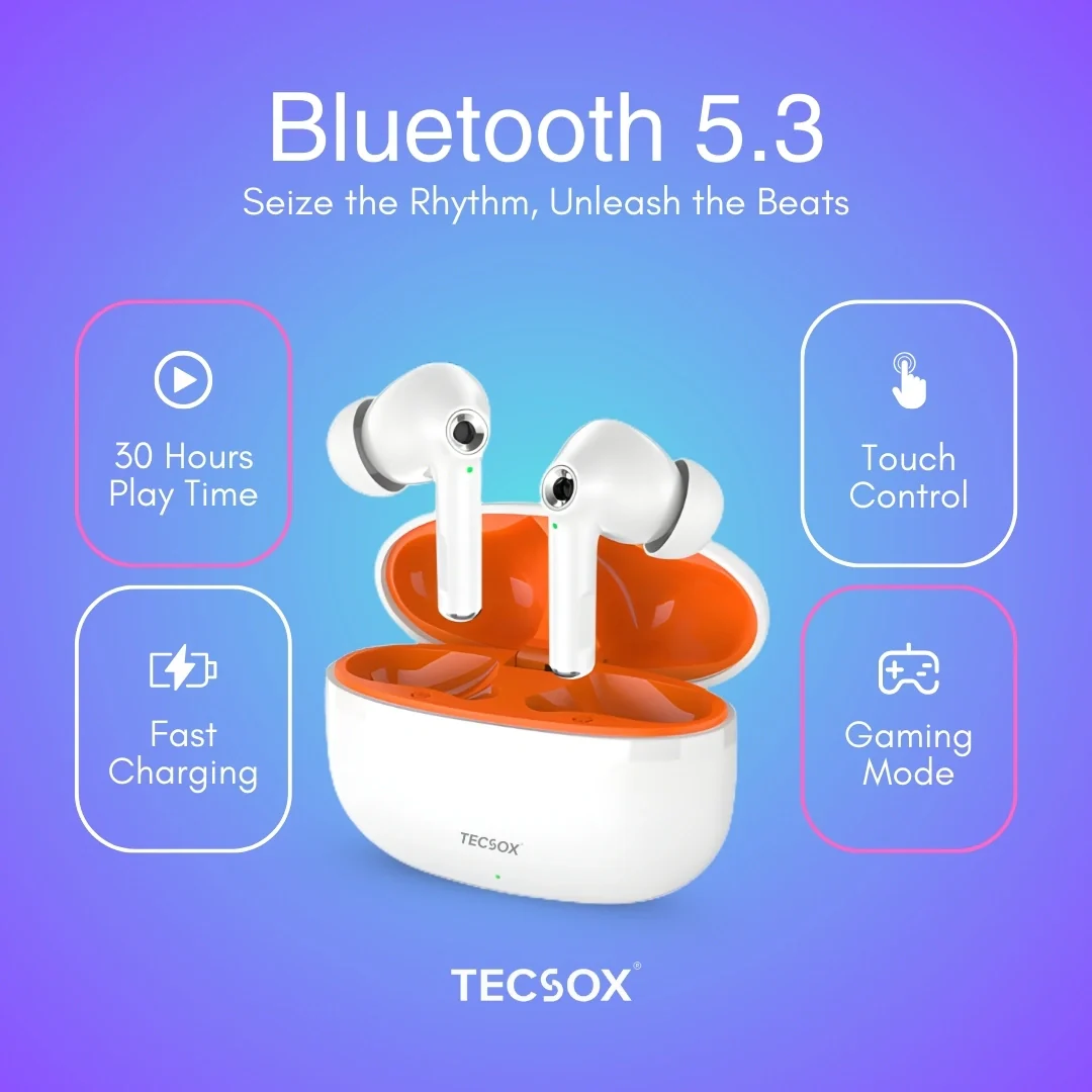 TecSox Omega 201 Wireless Earbud With Deep Bass & Comfortable Fit | IPX Water Resistant - Image 20