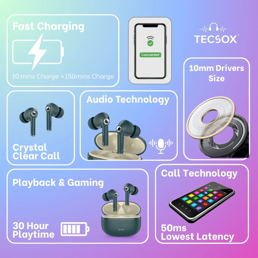 TecSox Omega 201 Wireless Earbud With Deep Bass & Comfortable Fit | IPX Water Resistant - Image 41