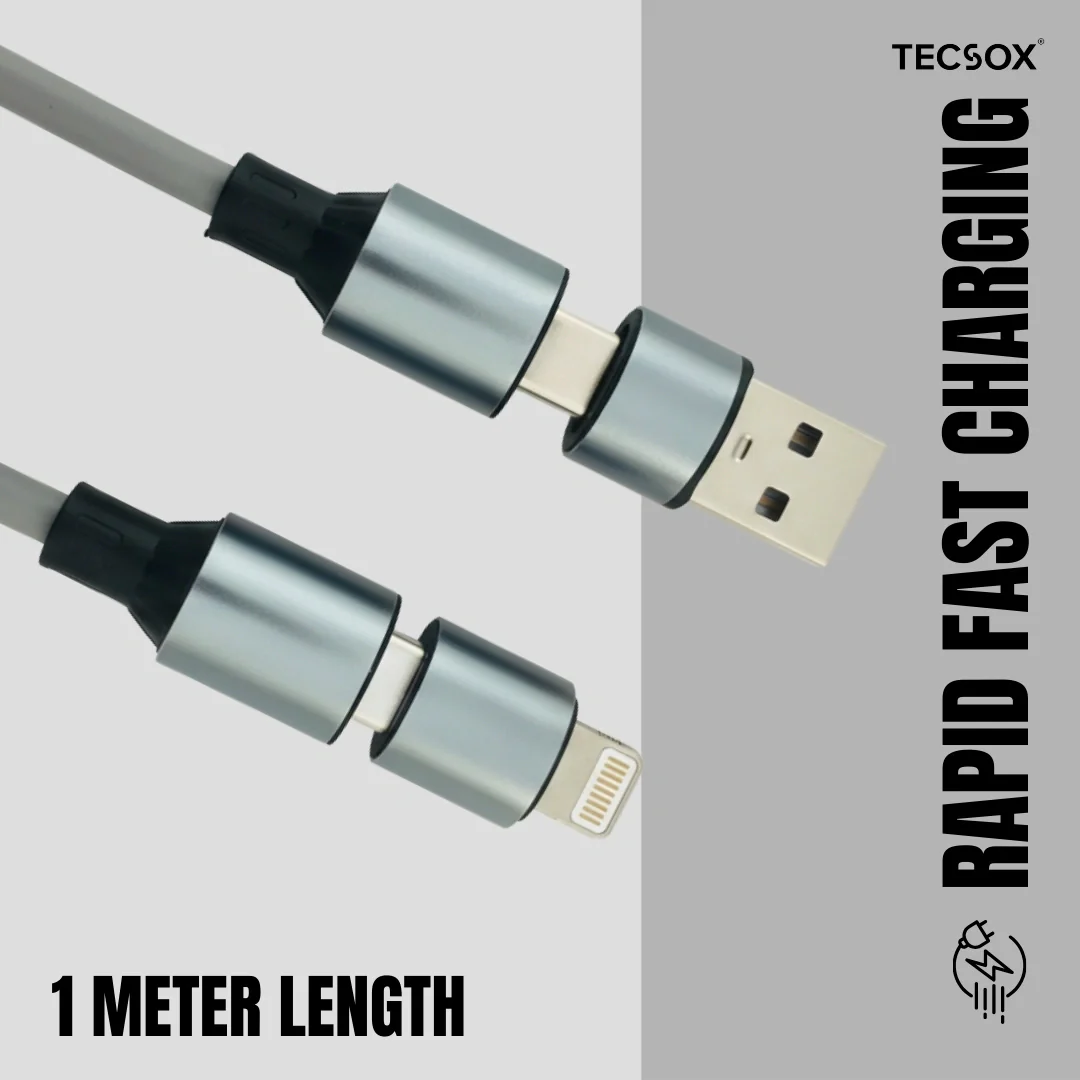 TecSox Zap 4-IN-1 Cable | 1 Meter Fast Charging Cable | 60W - Image 6
