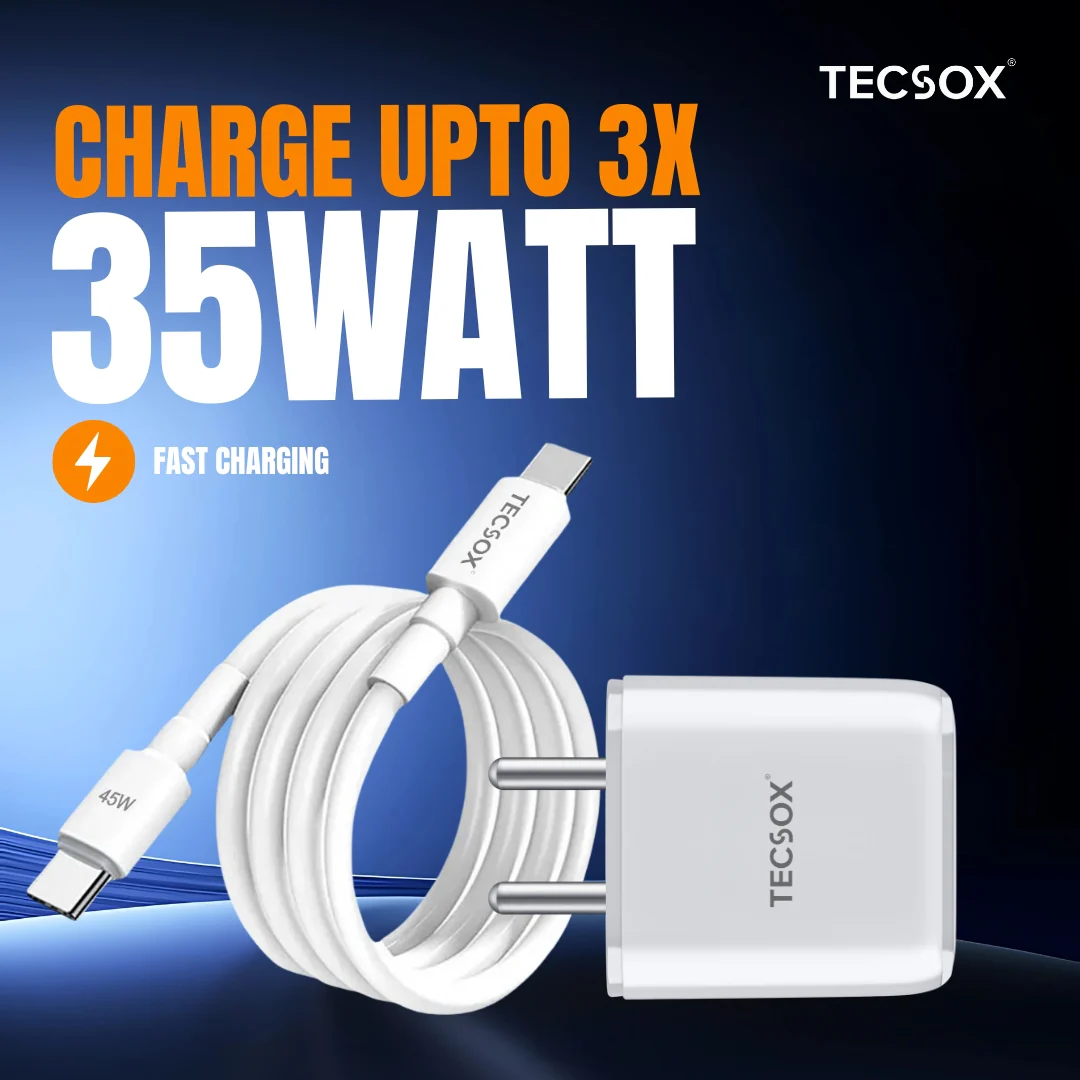 TecSox GAN Charger with Type C To C Cable | 35Watt | Compatible for Smartphones and Laptops - Image 2