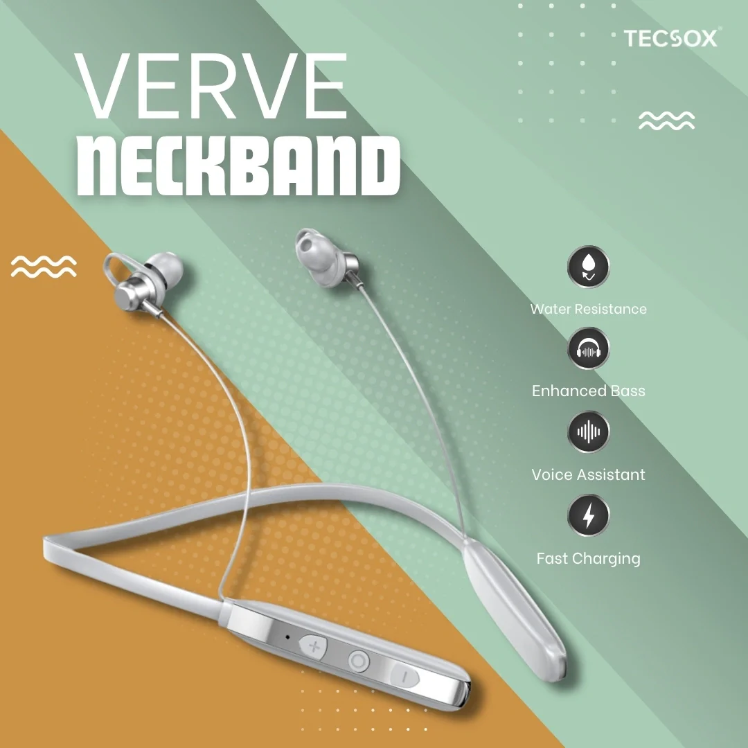 TecSox Verve Bluetooth Neckband | Metallic Touch + High Bass - Image 10