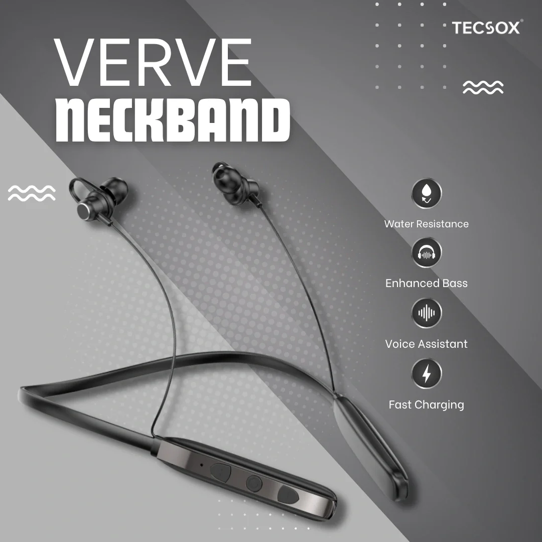 TecSox Verve Bluetooth Neckband | Metallic Touch + High Bass - Image 5